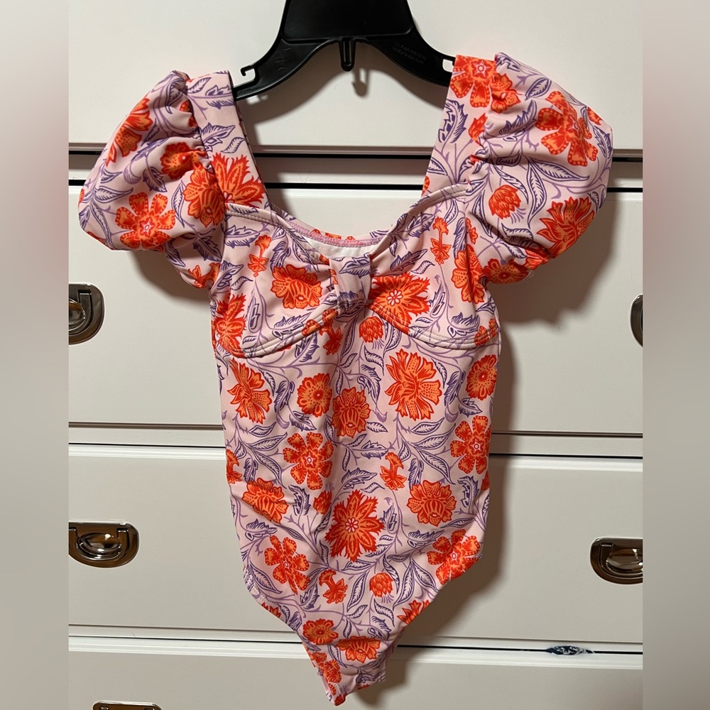 Girls Janie and Jack Orange and Purple One Piece Bathing Suit